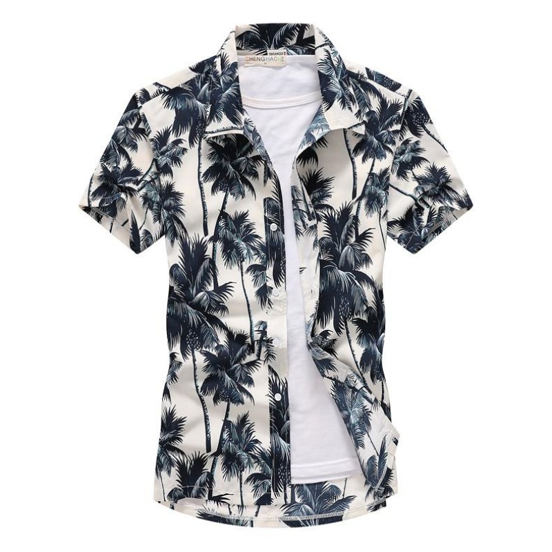 Vintage Hawaiian Floral Shirt - ฤดูร้อน Mens Hawaiian Casual COLLAR เสื้อแขนสั้นมะพร้าวต้นไม้พิมพ์ชายหาดดอกไม้แฟชั่น