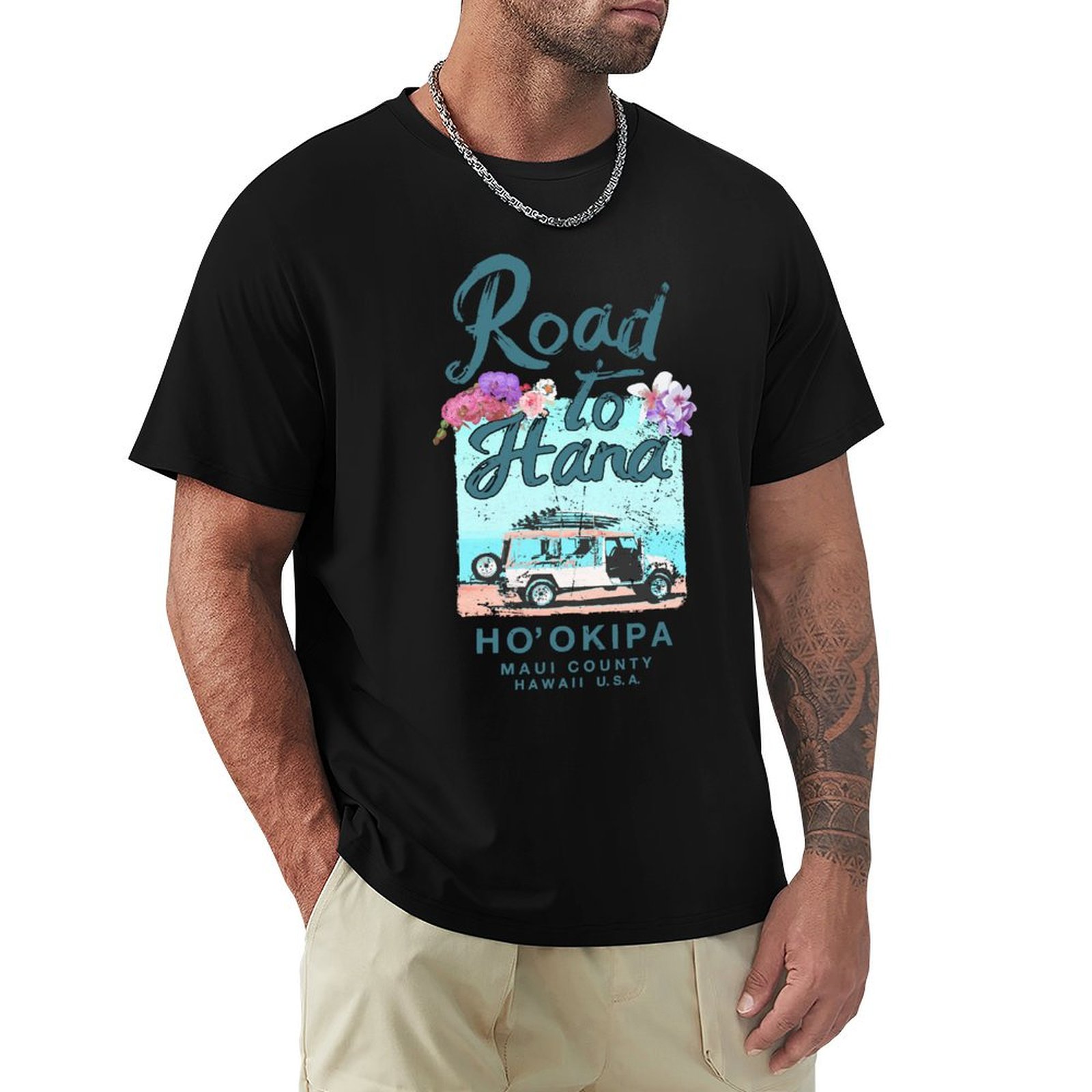 Vintage Hawaiian Floral Shirt - เสื้อยืดลายดอกไม้ฮาวายวินเทจ ลาย Road to Hana Maui