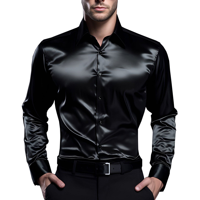 Mens Satin Silk Dress Shirt - เสื้อเชิ้ตผ้าซาตินผิวเรียบสำหรับผู้ชาย, เสื้อเชิ้ตผ้า tuksedo Pria เสื้อเชิ้ตเรียบหรูเสื้อสำหรับงานแต่งงานเสื้องานพรอมใส่ทำงาน