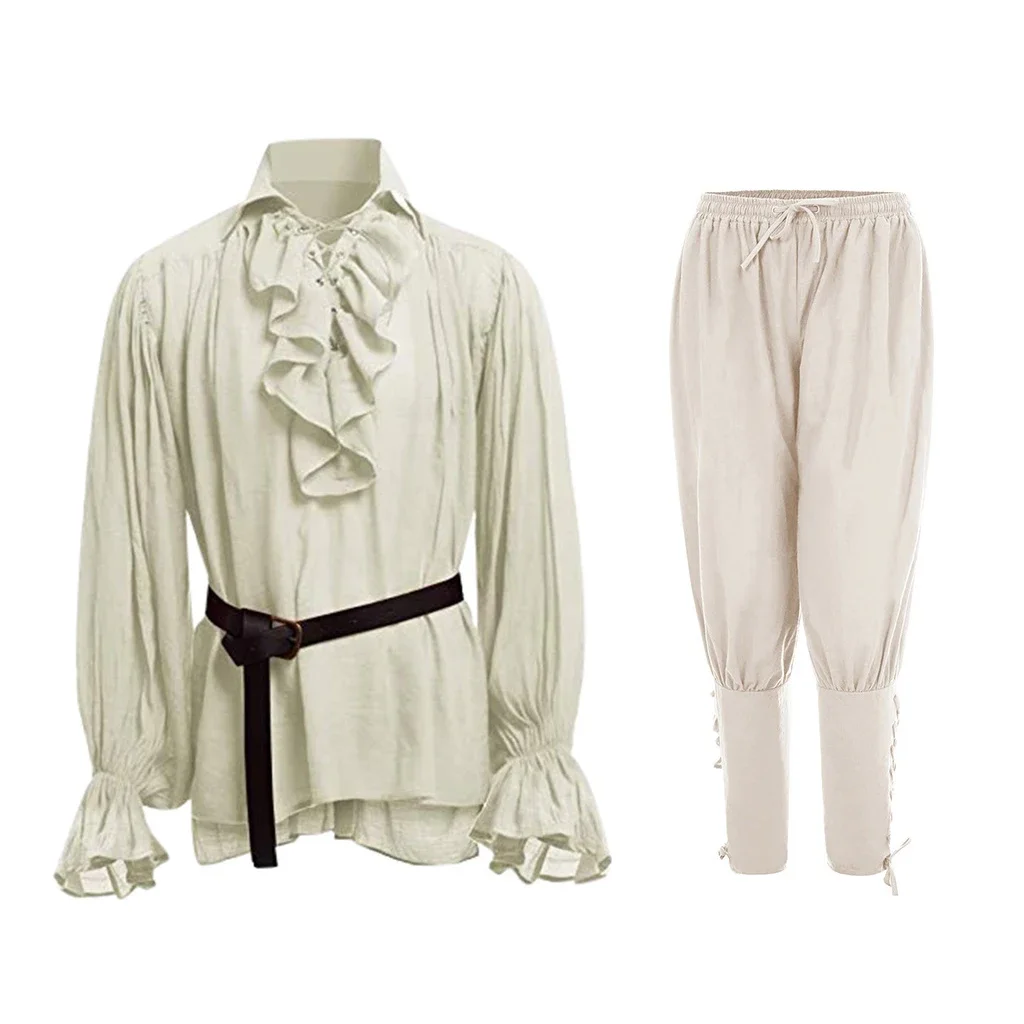 Medieval Gothic Lace Up Pirate Shirt - เสื้อเชิ้ตยุคกลาง แต่งระบายสไตล์โกธิค สตีมพังก์ วิคตอเรียน คอสเพลย์ ชุดโจรสลัด