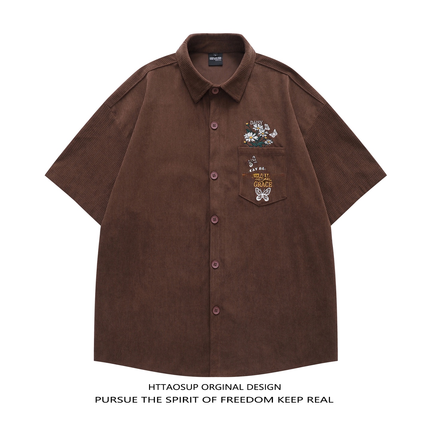 Corduroy Button Up Shirt Men - HTTAOSUP 2026 เสื้อเชิ้ตผ้าลูกฟูกปักลายแขนสั้นสำหรับผู้ชายสไตล์ลำลองแขนสั้นครึ่งแขนดีไซน์ฤดูร้อนเส้นใยโพลีเอสเตอร์ที่สวมใส่สบาย