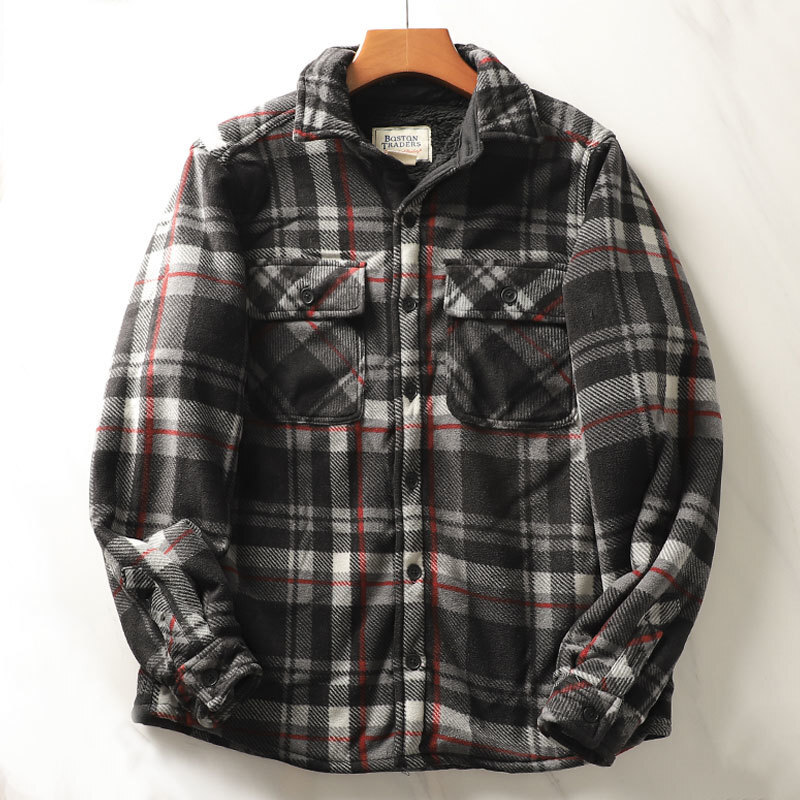 Flannel Plaid Shirt Heavy Weight - เสื้อเชิ๊ตผู้ชายผ้าสักหลาดลายสก๊อต, เสื้อแจ็คเก็ตบุขนแกะหนาซับในให้ความอบอุ่นในฤดูหนาว