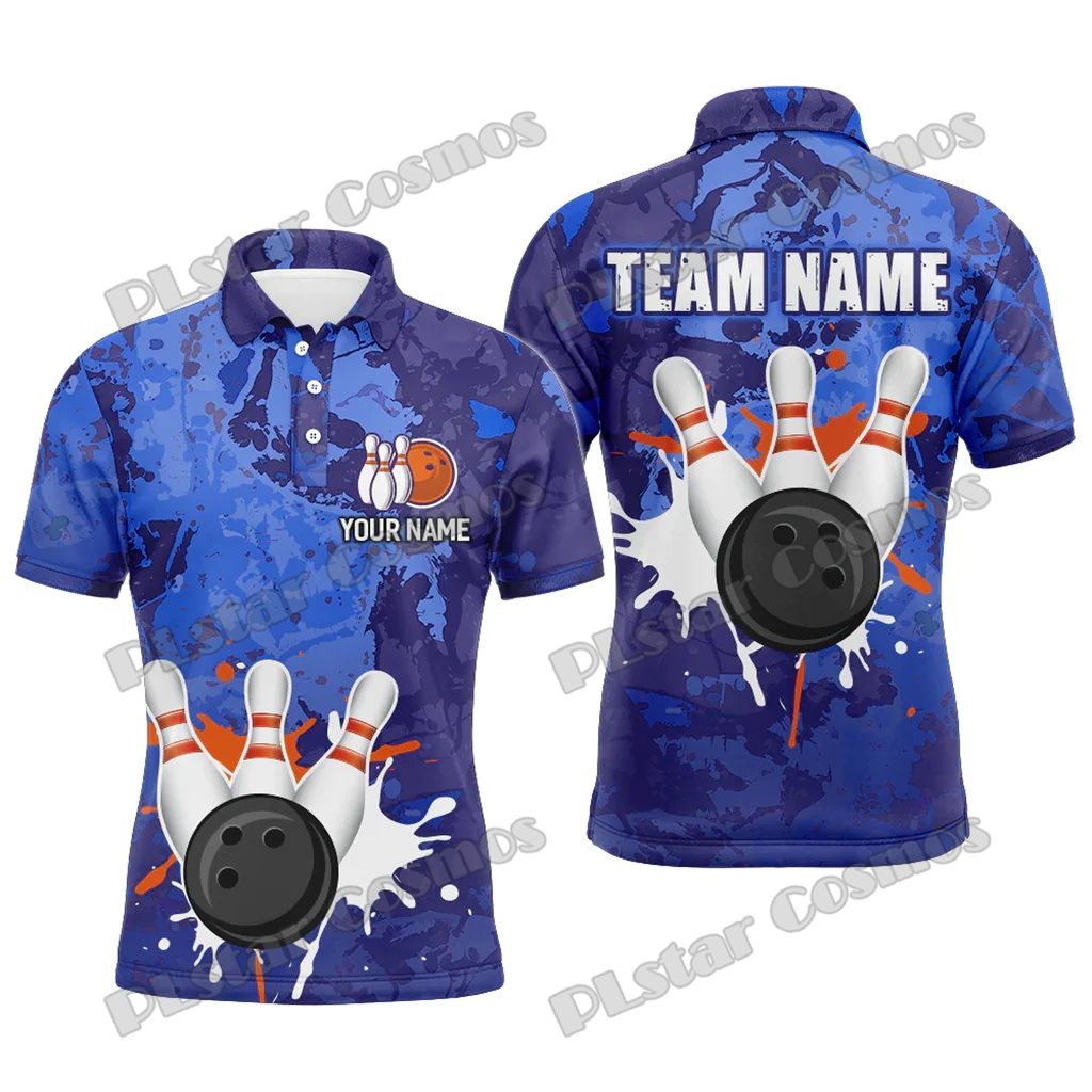 Short Sleeve Bowling Shirt Retro - เสื้อโปโลผู้ชายพิมพ์ลาย 3 มิติ ลายโบว์ลิ่งย้อนยุค น้ำนม มีหลายสี