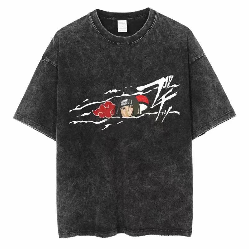 Acid Wash Vintage Graphic T Shirt - เสื้อยืดลาย Naruto สไตล์ Distressed Wash สำหรับผู้ชายและผู้หญิง