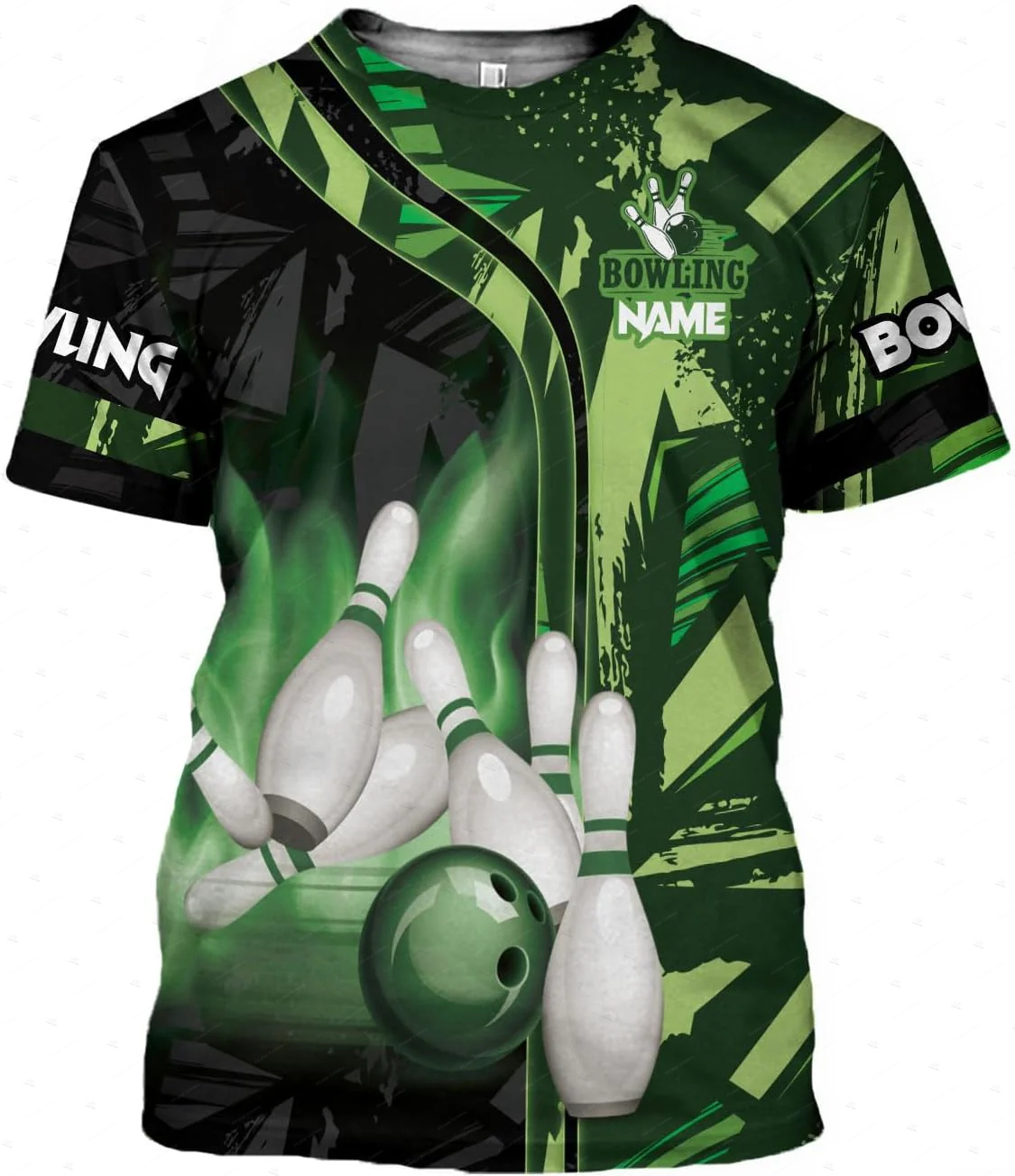 Short Sleeve Bowling Shirt Retro - Custom ชื่อ Gradient โบว์ลิ่งเปลวไฟ Graffiti สีสัน