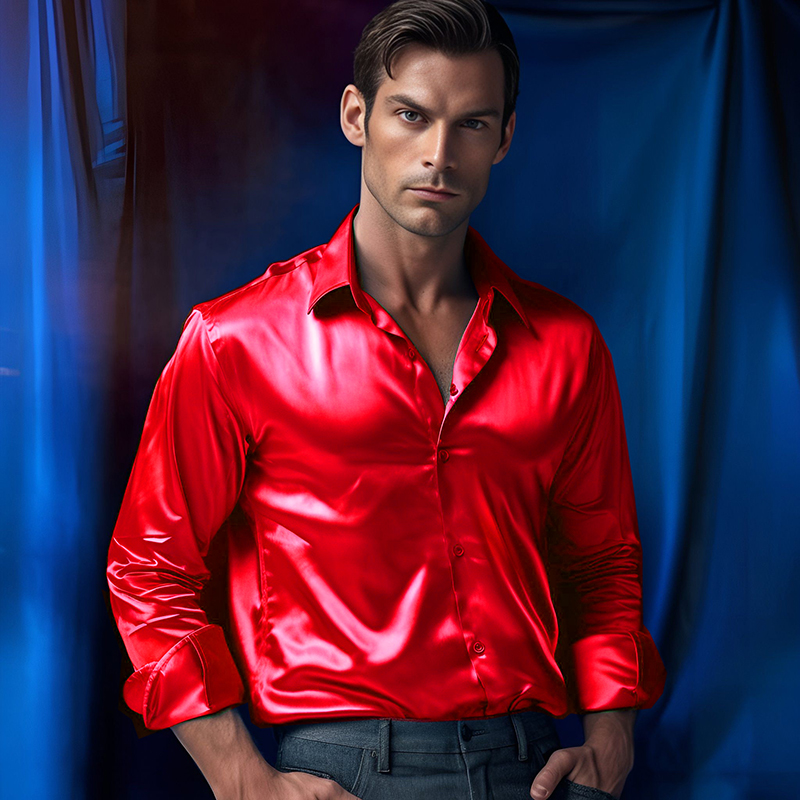 เสื้อเชิ้ตผ้าซาตินผิวเรียบสำหร - Mens Satin Silk Dress Shirt บทวิจารณ์และราคา