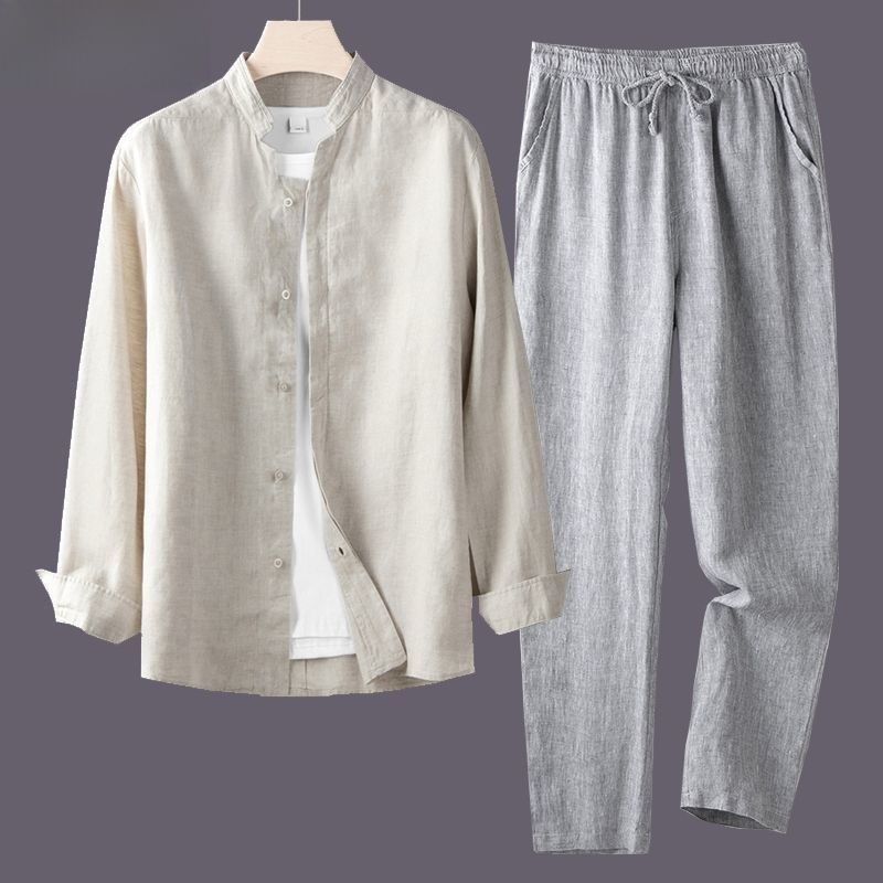 ชุดเสื้อเชิ้ตผ้าฝ้ายลินินน้ำหน - Mens Linen Shirt Long Sleeve บทวิจารณ์และราคา