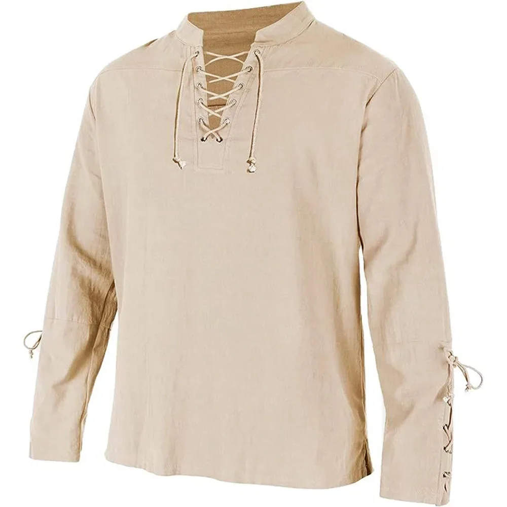 เสื้อเชิ้ตแขนยาวผูกเชือกคอวีสำ - Medieval Gothic Lace Up Pirate Shirt บทวิจารณ์และราคา