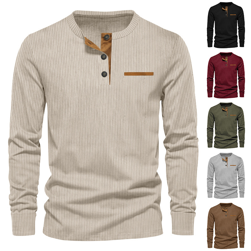 เสื้อยืดแขนยาวผู้ชายใหม่ฤดูใบไ - Corduroy Button Up Shirt Men บทวิจารณ์และราคา