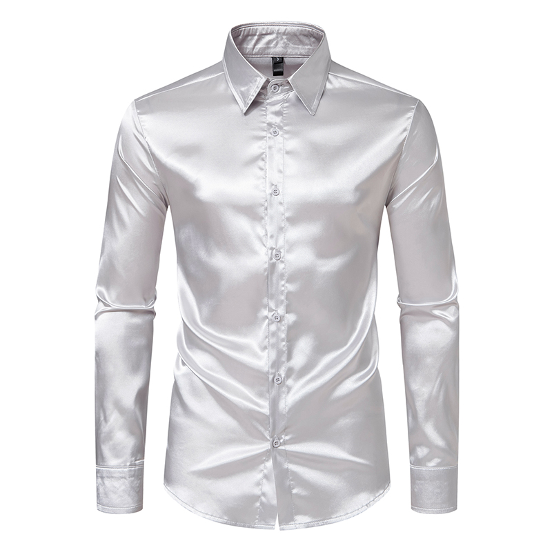 ผู้ชายสีดําซาตินหรูหราชุดเสื้อ - Mens Satin Silk Dress Shirt บทวิจารณ์และราคา
