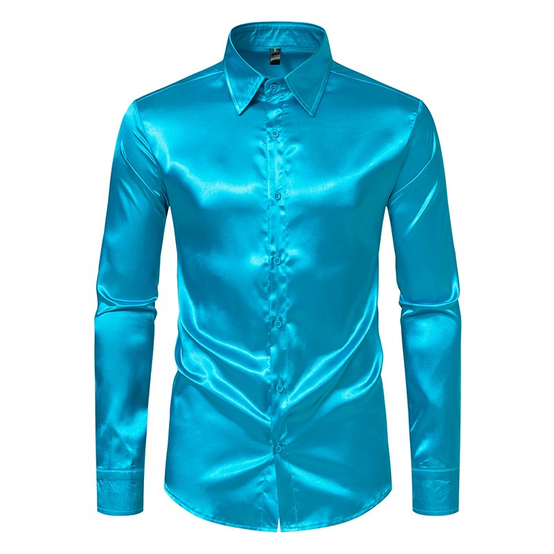 ผู้ชายสีดําซาตินหรูหราชุดเสื้อ - Mens Satin Silk Dress Shirt บทวิจารณ์และราคา