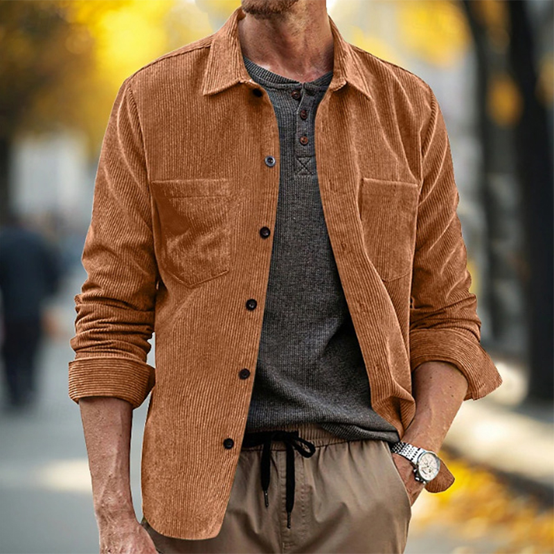 เสื้อเชิ้ตคอร์ดดูรอยสไตล์วินเท - Corduroy Button Up Shirt Men บทวิจารณ์และราคา