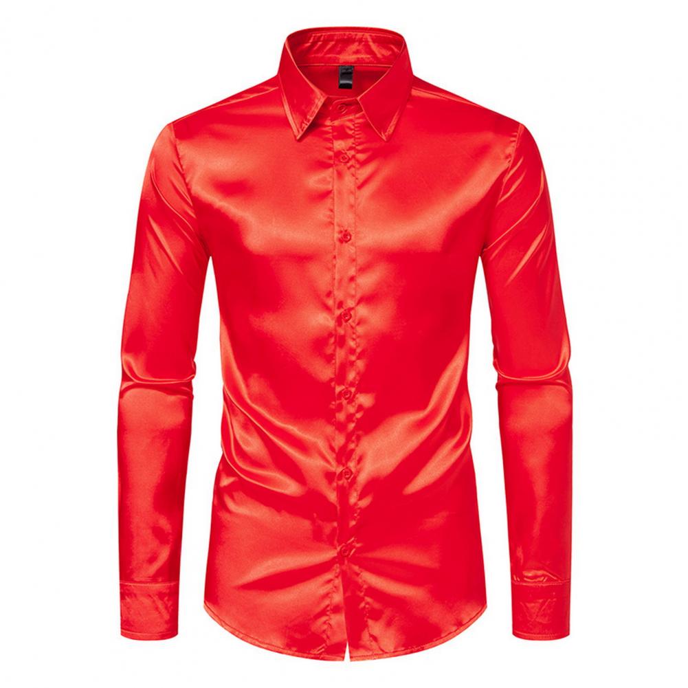 สีฟ้าสีส้มสีแดงสีเหลืองซาตินผ้ - Mens Satin Silk Dress Shirt บทวิจารณ์และราคา
