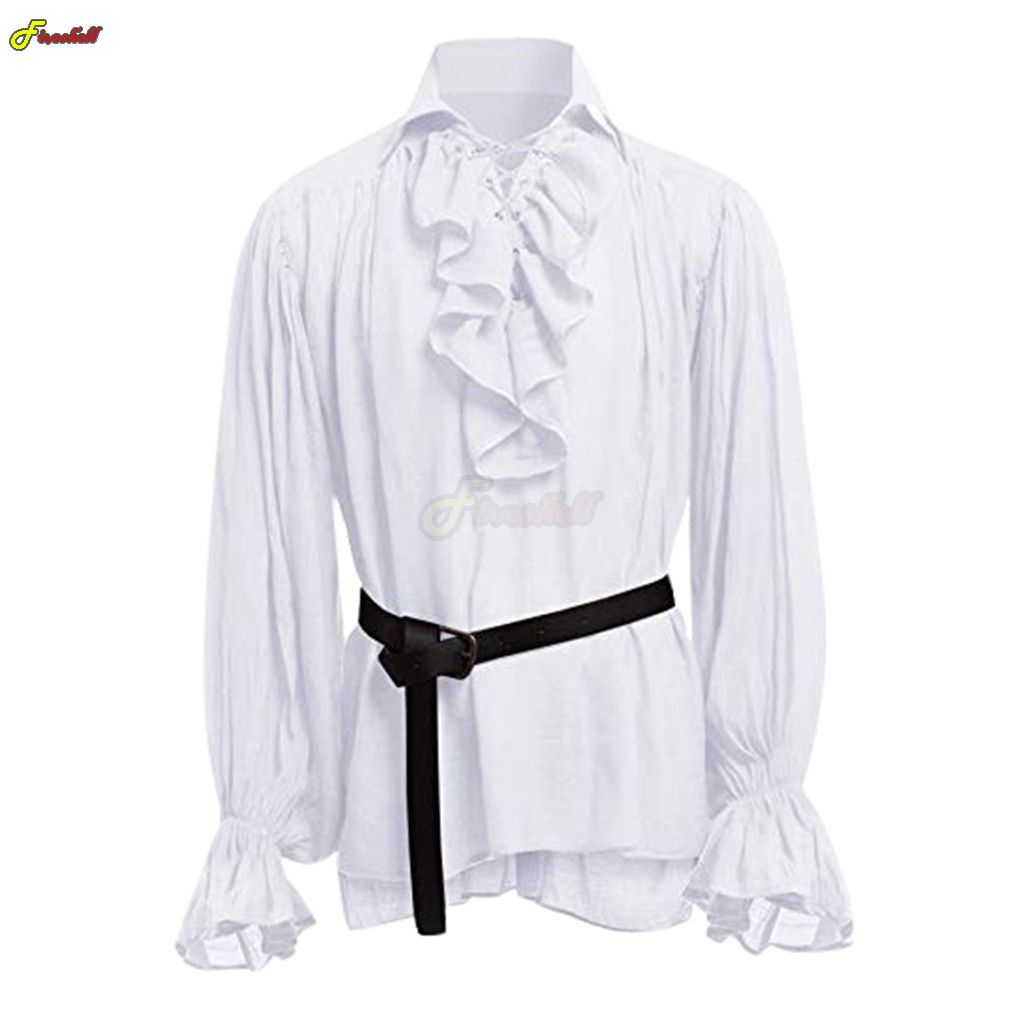 Mens ฮาโลวีนลูกไม้โจรสลัดเสื้อ - Medieval Gothic Lace Up Pirate Shirt บทวิจารณ์และราคา