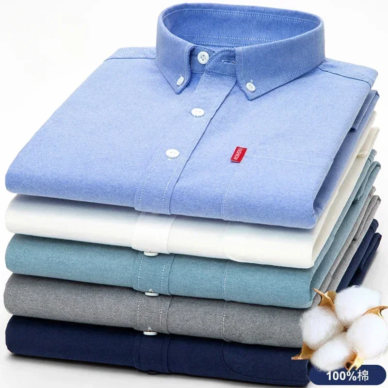 เสื้อแขนยาวผู้ชายสีทึบผ้าฝ้ายแ - Oxford Cotton Casual Shirt Business บทวิจารณ์และราคา