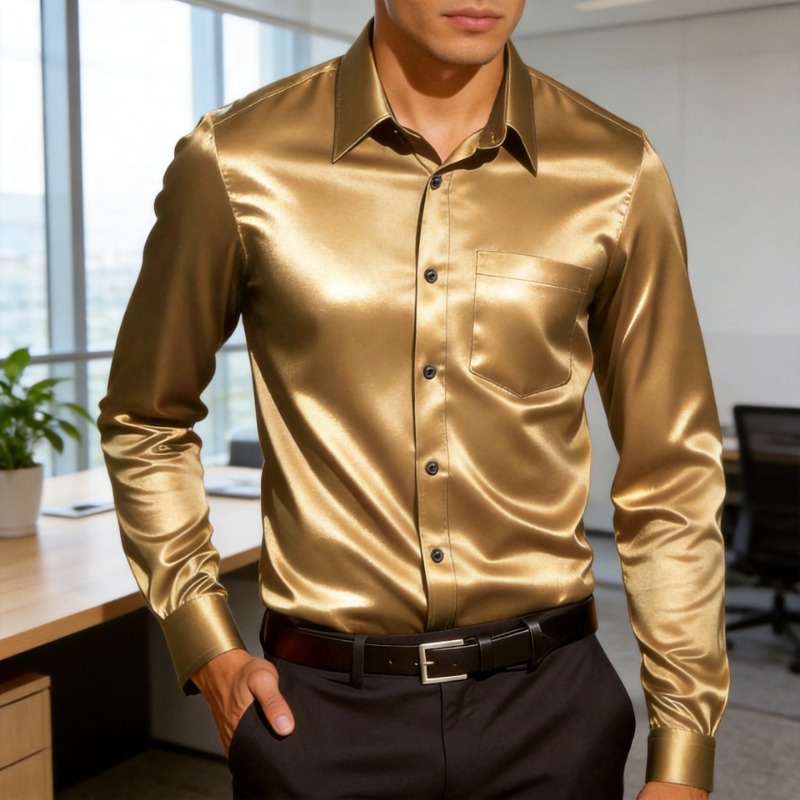 เสื้อเชิ้ตผู้ชายผ้าซาตินเนื้อไ - Mens Satin Silk Dress Shirt บทวิจารณ์และราคา