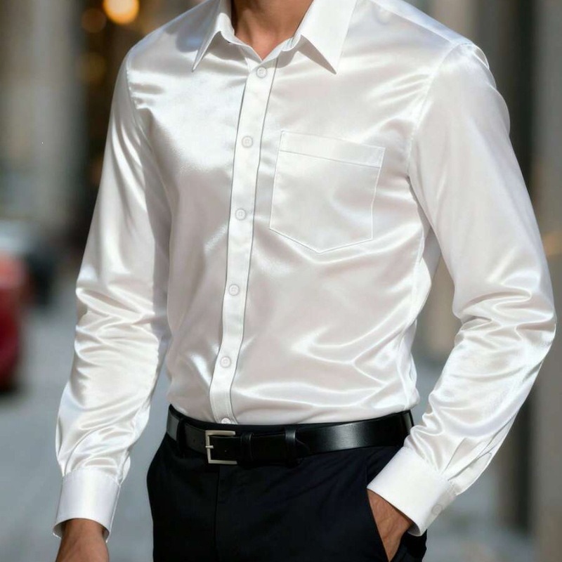 เสื้อเชิ้ตผู้ชายผ้าซาตินเนื้อไ - Mens Satin Silk Dress Shirt บทวิจารณ์และราคา
