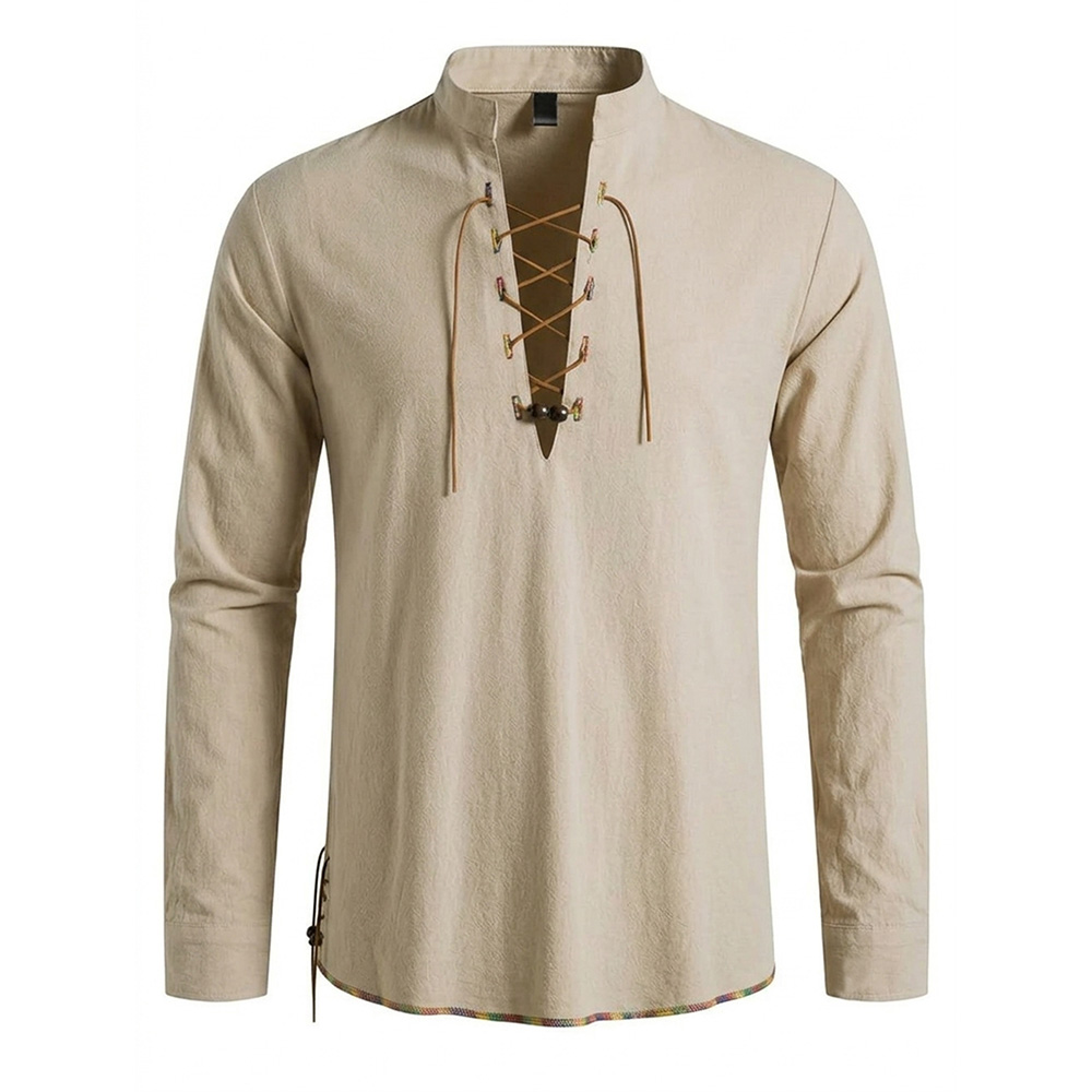 เสื้อเชิ้ตคอเฮนลีย์สไตล์ยุคกลา - Medieval Gothic Lace Up Pirate Shirt บทวิจารณ์และราคา