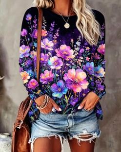 เสื้อยืดผู้หญิงลายดอกไม้ สีน้ำ - T-Shirts บทวิจารณ์และราคา