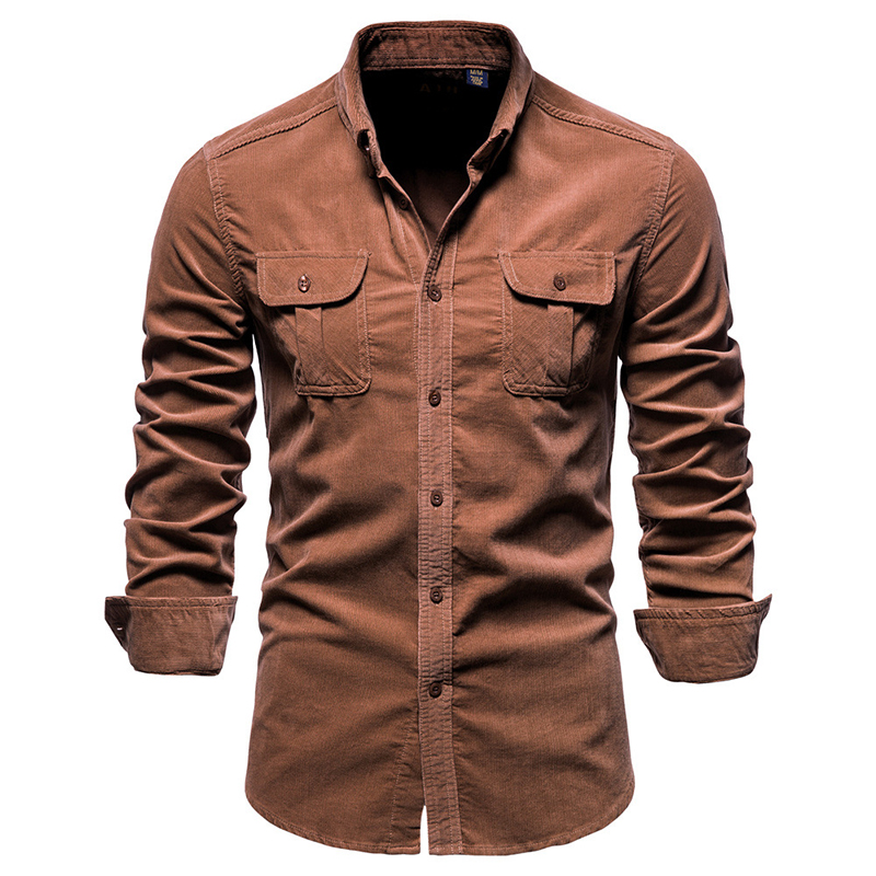 เสื้อแจ็คเก็ตผ้าลูกฟูกสีพื้นสไ - Corduroy Button Up Shirt Men บทวิจารณ์และราคา