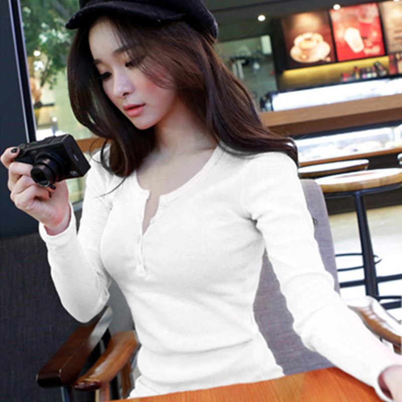 เสื้อยืดแขนยาวผู้หญิงสีพื้นแบบ - T-Shirts บทวิจารณ์และราคา
