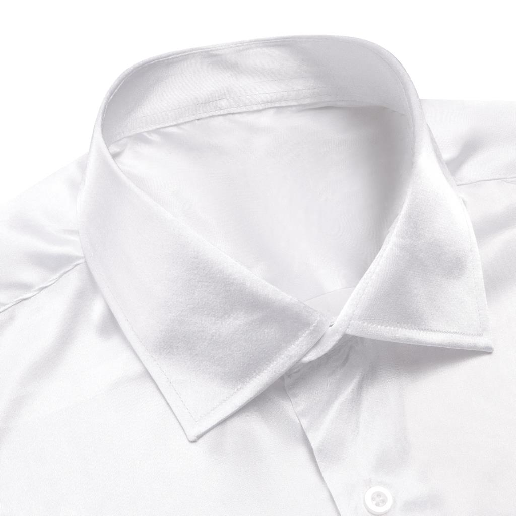เสื้อซาตินผ้าไหมสีขาวผูกคอปกวิ - Mens Satin Silk Dress Shirt บทวิจารณ์และราคา