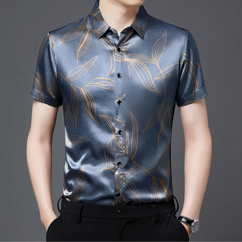 ฤดูร้อน2022ผ้าไหมเสื้อผ้าแฟชั่ - Mens Satin Silk Dress Shirt บทวิจารณ์และราคา