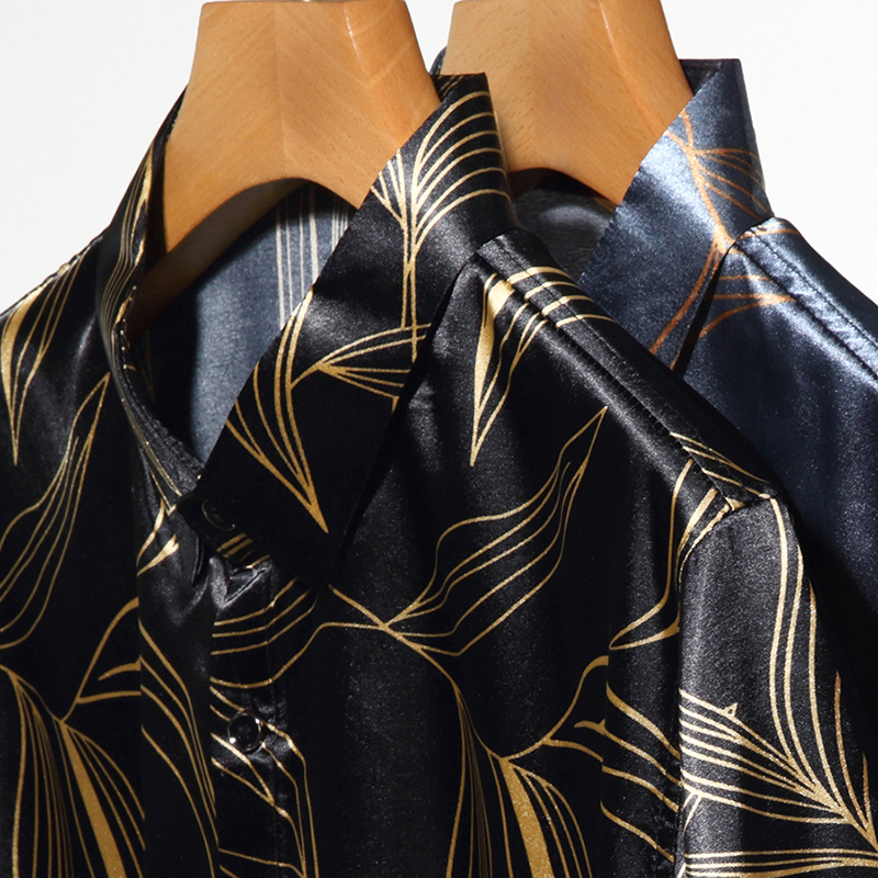 ฤดูร้อน2022ผ้าไหมเสื้อผ้าแฟชั่ - Mens Satin Silk Dress Shirt บทวิจารณ์และราคา
