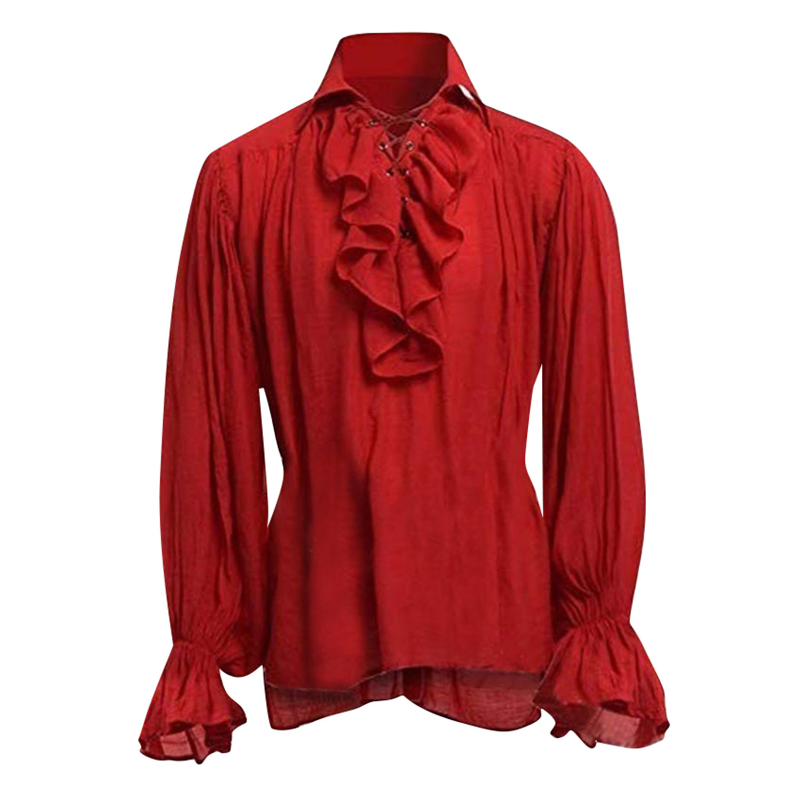 Mens Halloween Lace Up เสื้อโจ - Medieval Gothic Lace Up Pirate Shirt บทวิจารณ์และราคา