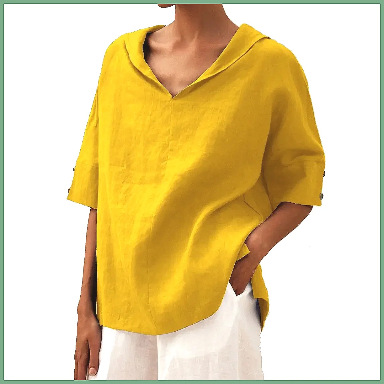 เสื้อเชิ้ตผ้าฝ้ายลินินคอวีทรงห - Shirts บทวิจารณ์และราคา