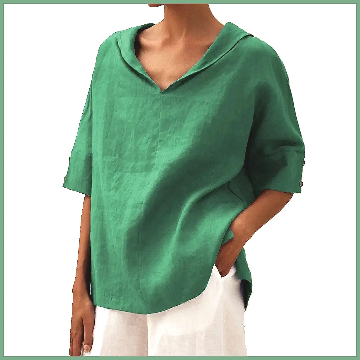 เสื้อเชิ้ตผ้าฝ้ายลินินคอวีทรงห - Shirts บทวิจารณ์และราคา