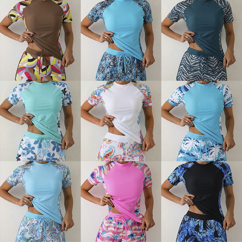 ชุดว่ายน้ำทูพีซลายดอกไม้สีฟ้า  - Shorts บทวิจารณ์และราคา