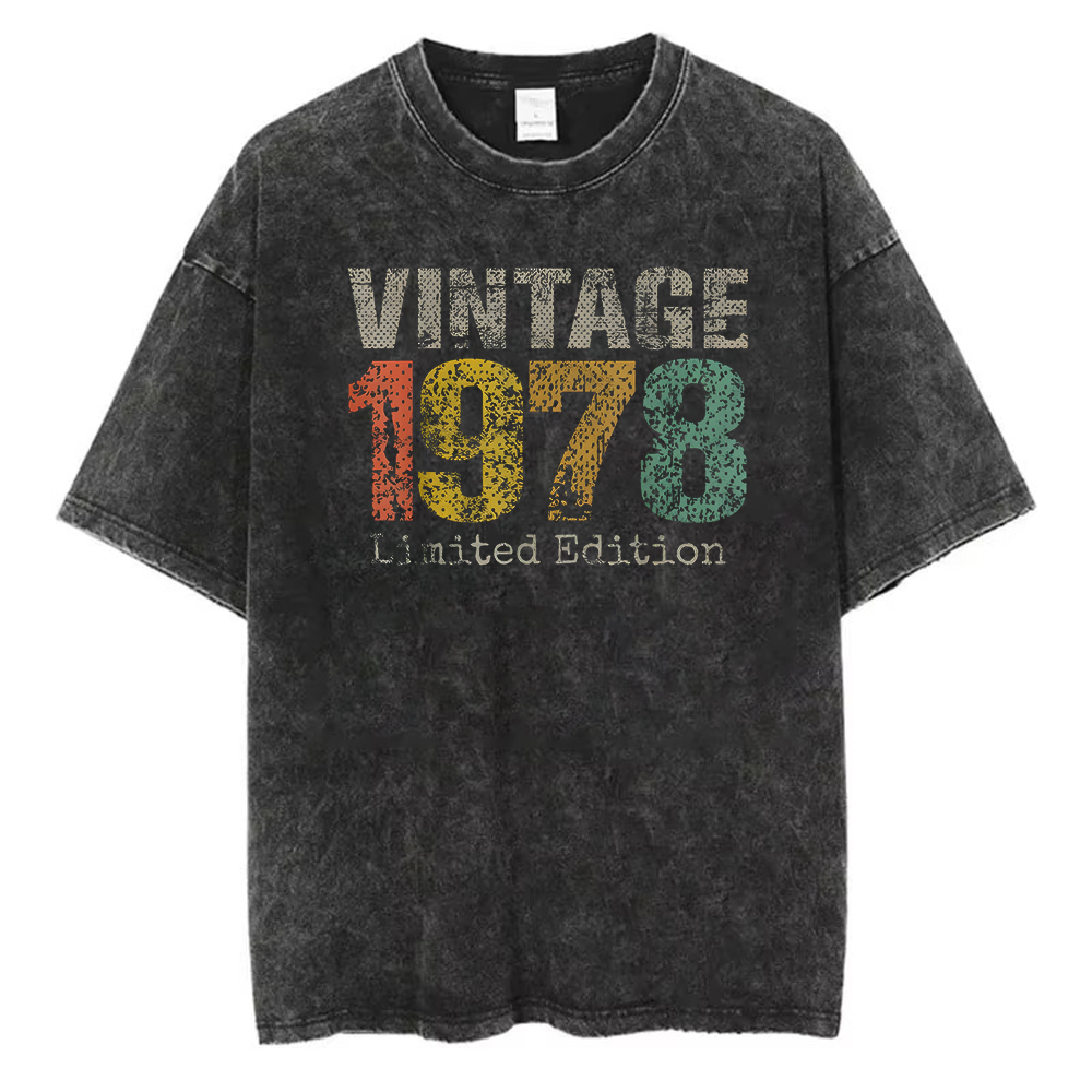 เสื้อยืดลายกราฟิกผ้าฝ้ายวินเทจ - Acid Wash Vintage Graphic T Shirt บทวิจารณ์และราคา