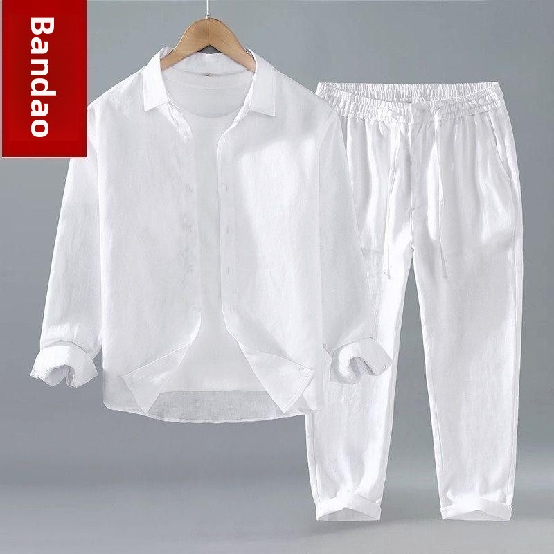 ชุดเสื้อเชิ้ตแขนสั้นและกางเกงข - Mens Linen Shirt Long Sleeve บทวิจารณ์และราคา