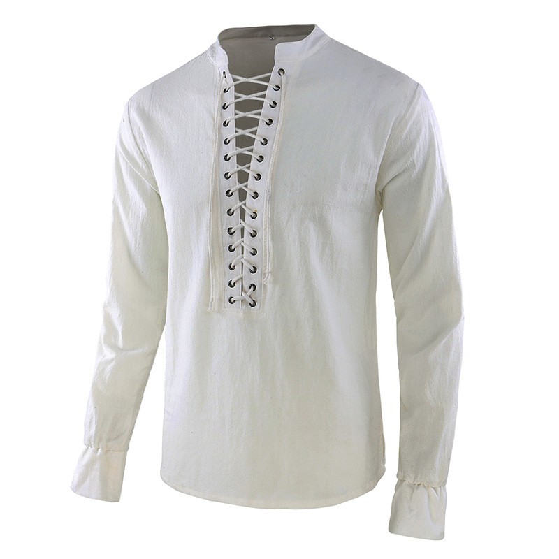เสื้อเชิ้ตเรเนซองส์ผู้ชาย แนวโ - Mens Linen Shirt Long Sleeve บทวิจารณ์และราคา