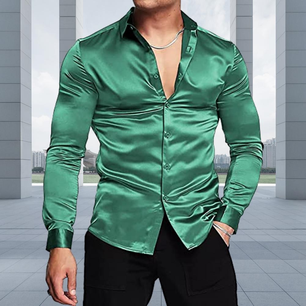 เสื้อเชิ้ตผู้ชายสไตล์ทันสมัย เ - Mens Satin Silk Dress Shirt บทวิจารณ์และราคา