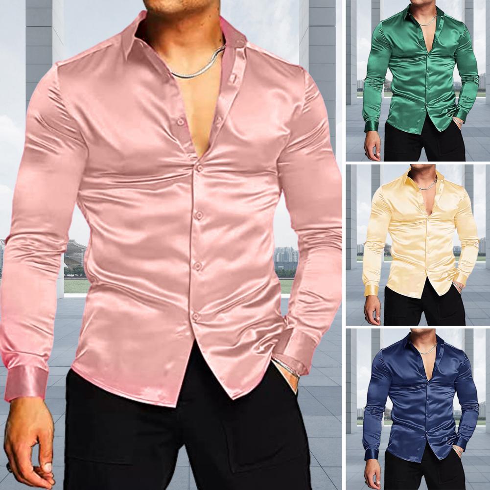 เสื้อเชิ้ตผู้ชายสไตล์ทันสมัย เ - Mens Satin Silk Dress Shirt บทวิจารณ์และราคา