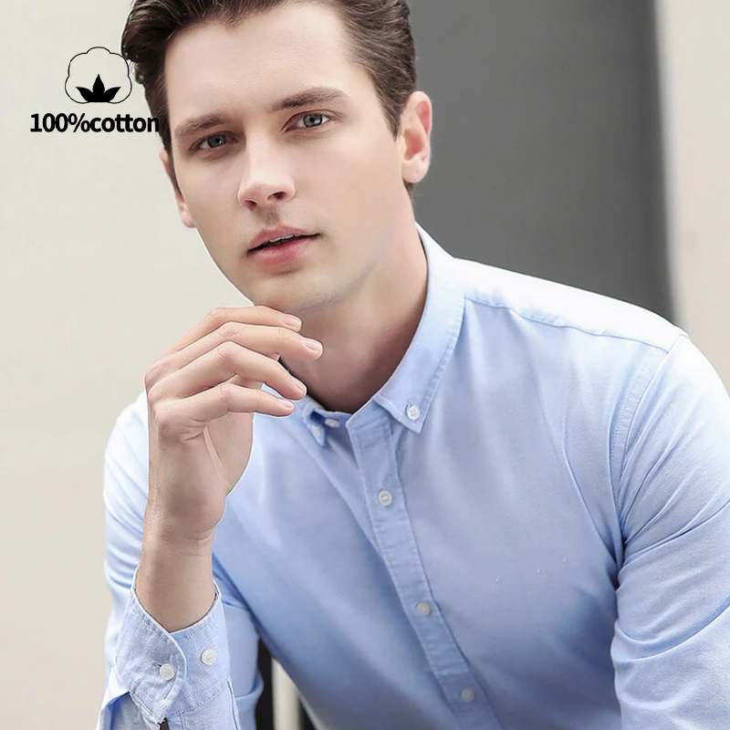 เสื้อเชิ้ตอ็อกซ์ฟอร์ดผู้ชายใหม - Oxford Cotton Casual Shirt Business บทวิจารณ์และราคา